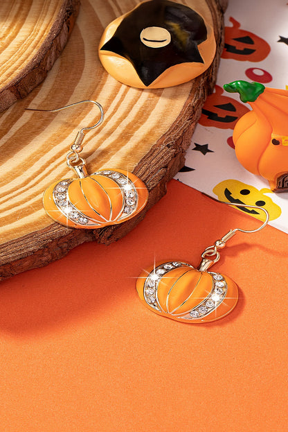 Orange Halloween Rhinestone Pumpkin Hook Earrings - HieuLuxe