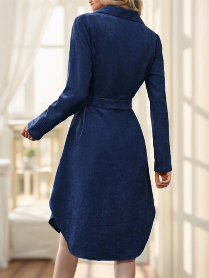 Women's Solid Color Long Sleeve Midi Dress Fall Women Dresses