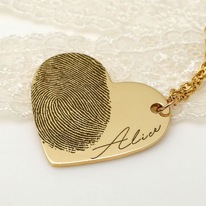 Personalized Fingerprint Necklace Custom Heart Necklace Name Necklace Memorial Gift Christmas Gift Valentines Day Gift - HieuLuxe