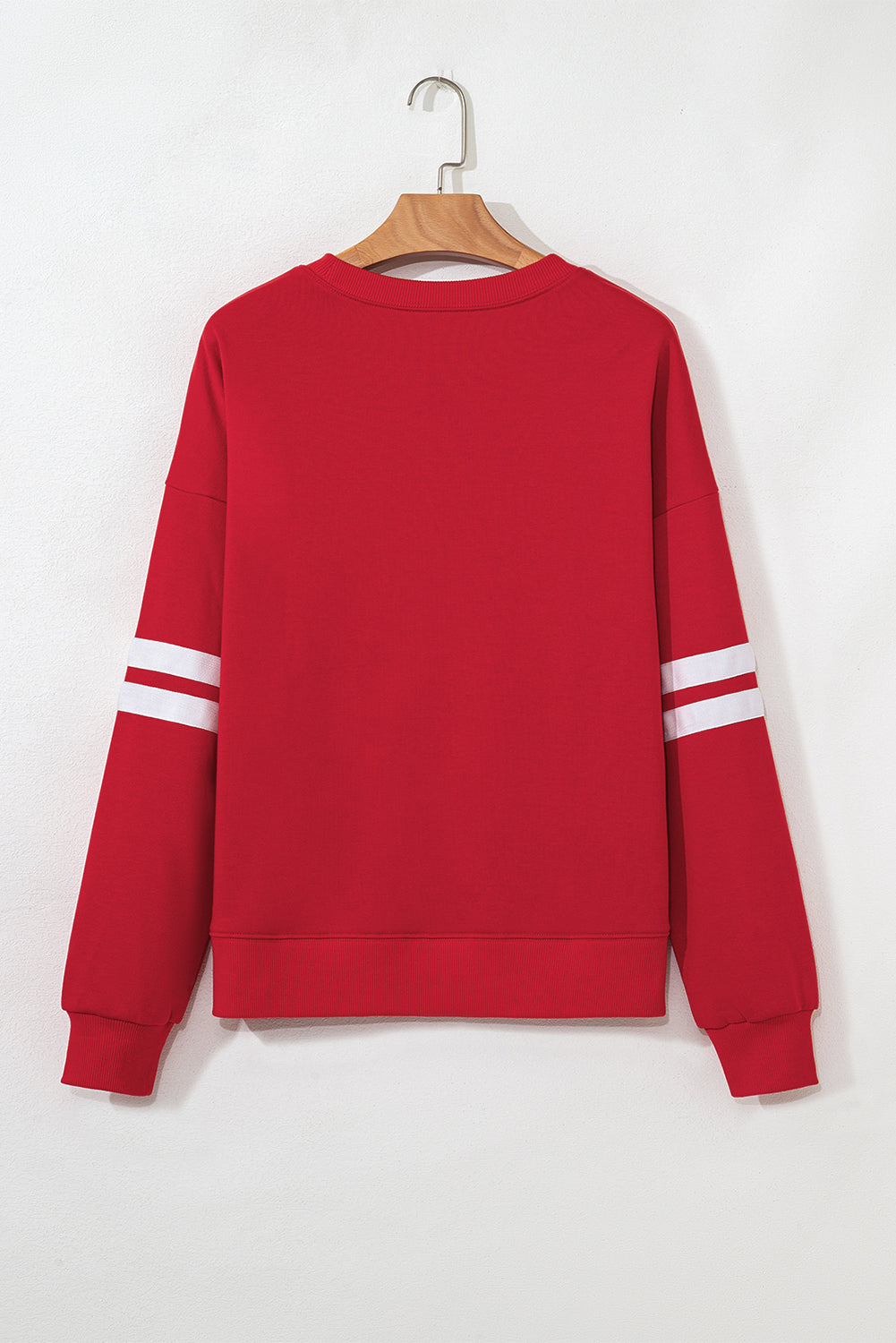 Fiery Red Preppy Striped Sleeve Loose Sweatshirt - HieuLuxe