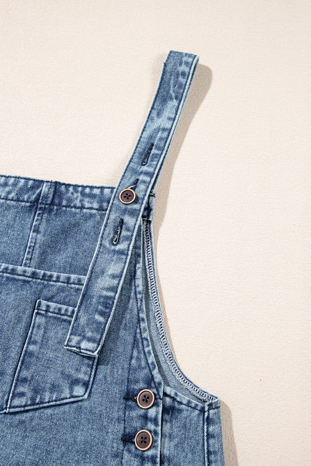 Stone Blue Distressed Bib Pocket Wide Leg Denim Overall - HieuLuxe