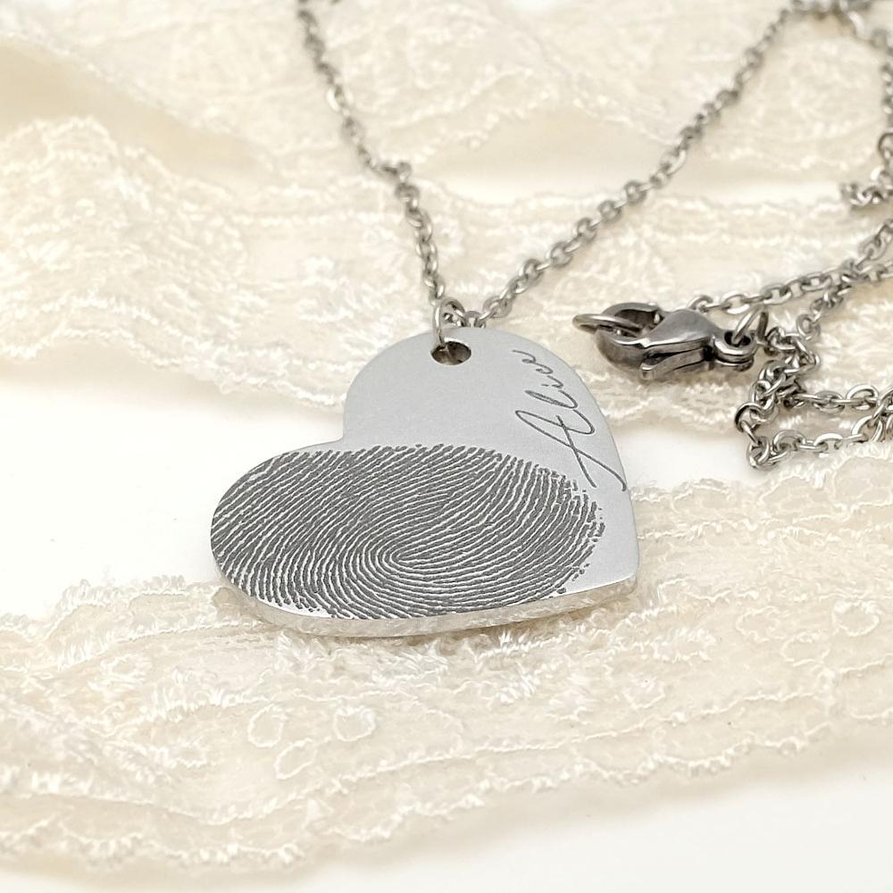 Personalized Fingerprint Necklace Custom Heart Necklace Name Necklace Memorial Gift Christmas Gift Valentines Day Gift - HieuLuxe