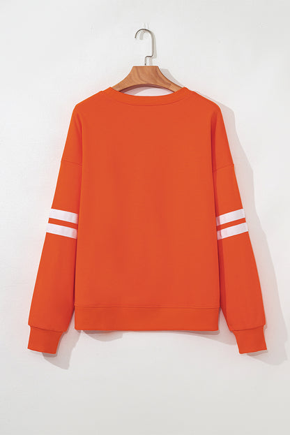 Orange Preppy Striped Sleeve Loose Sweatshirt - HieuLuxe