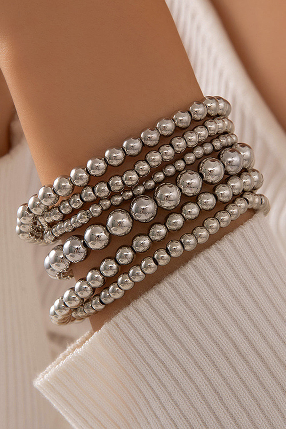White Multi Layered Beaded Bracelet - HieuLuxe