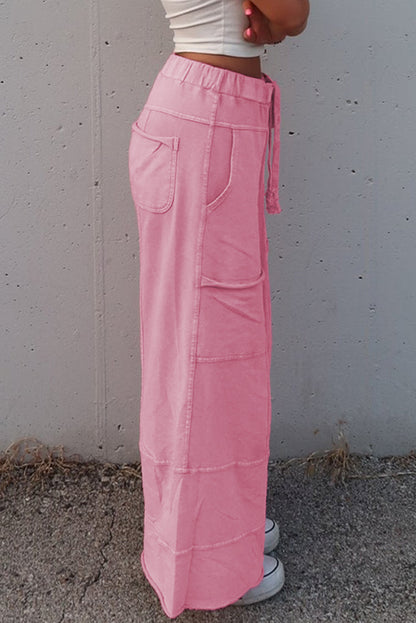 Bonbon Mineral Wash Exposed Seam Wide Leg Cargo Pants - HieuLuxe