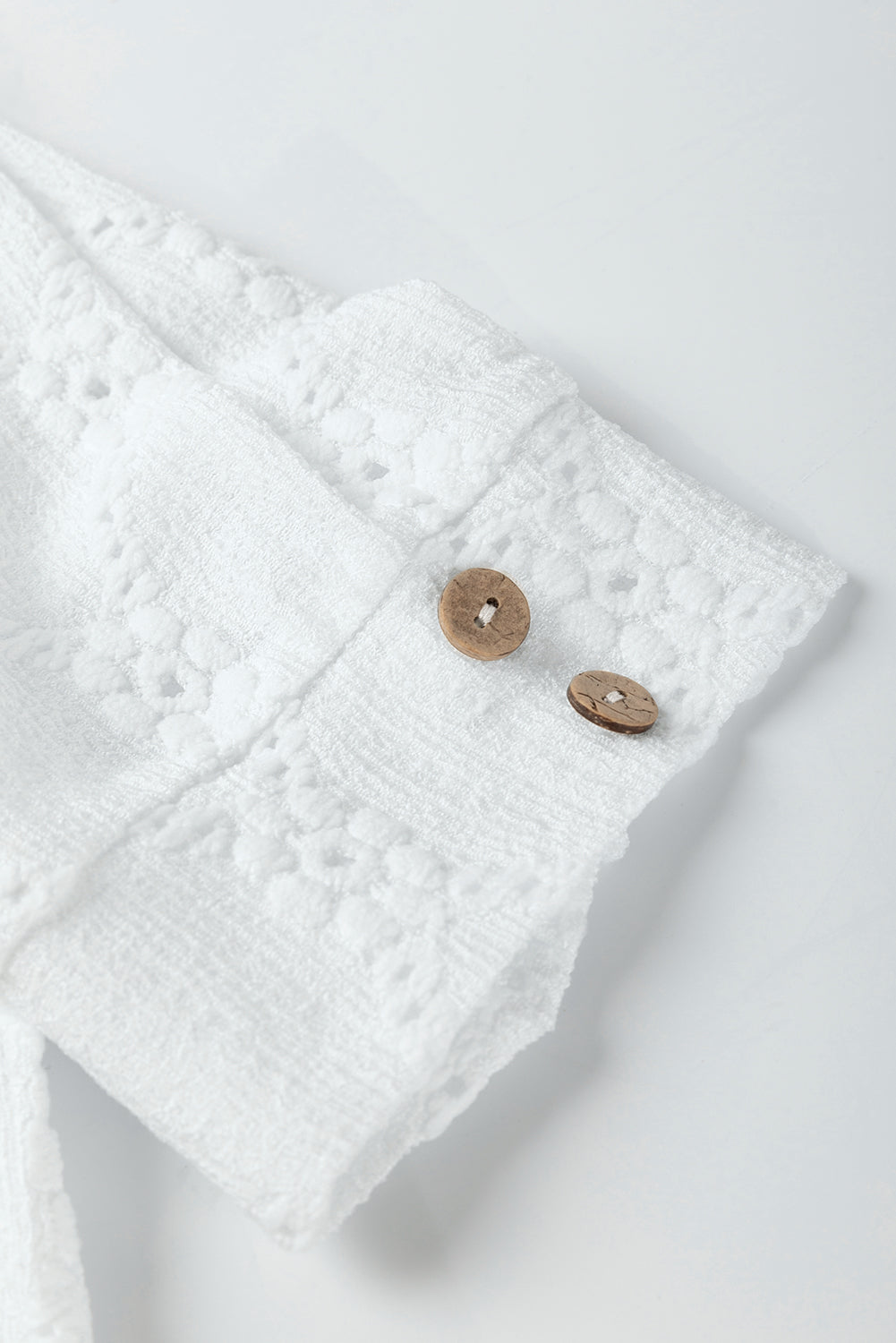 White Embroidered Floral Geometric Button Short Sleeve Top - HieuLuxe