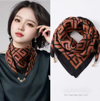 Magnetic Buckle Silk Scarf Women's Square Scarf Winter Lazy