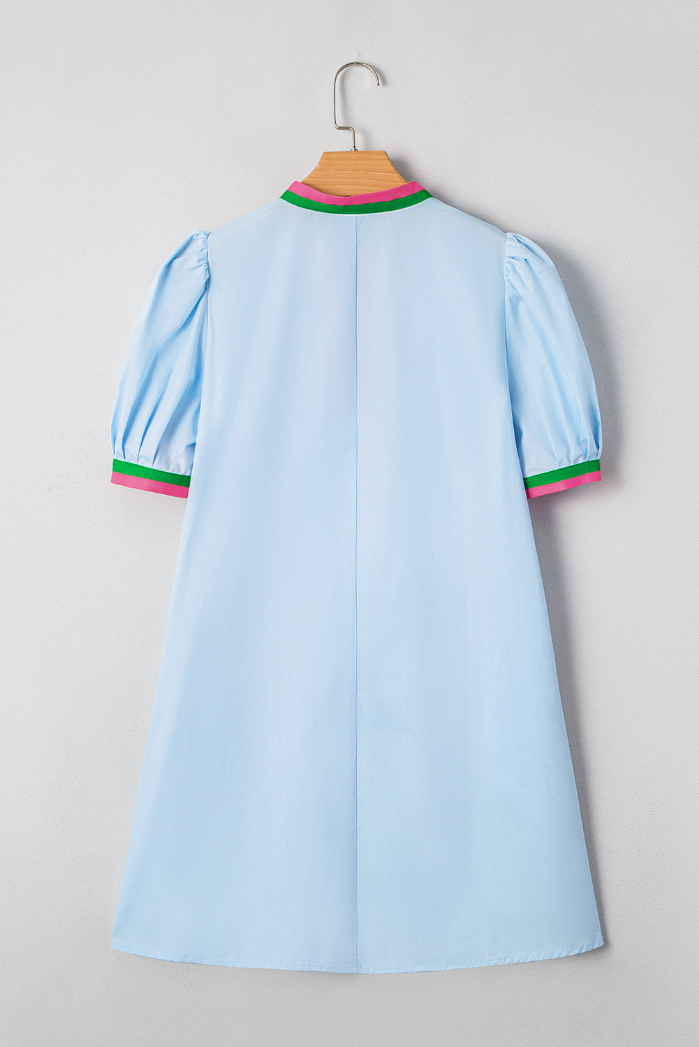 Myosotis Striped Pop of Color V Neck Puff Sleeve Mini Dress - HieuLuxe