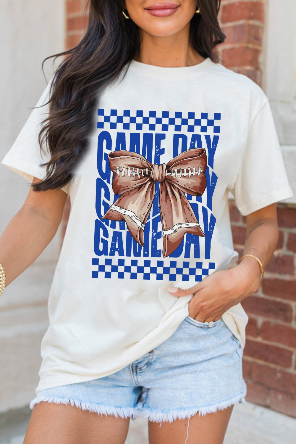 White Football Bow Game Day Crewneck T Shirt - HieuLuxe