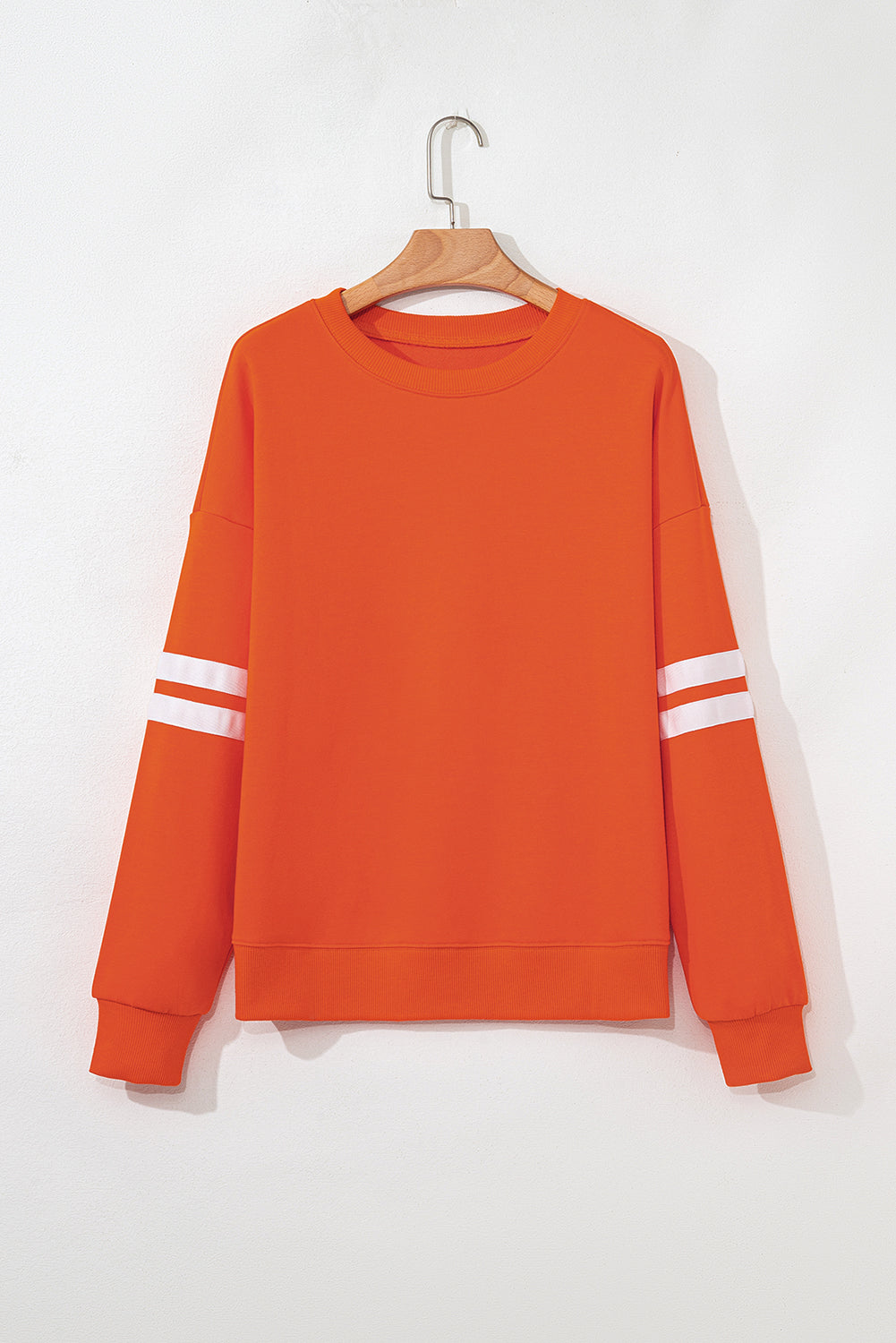 Orange Preppy Striped Sleeve Loose Sweatshirt - HieuLuxe