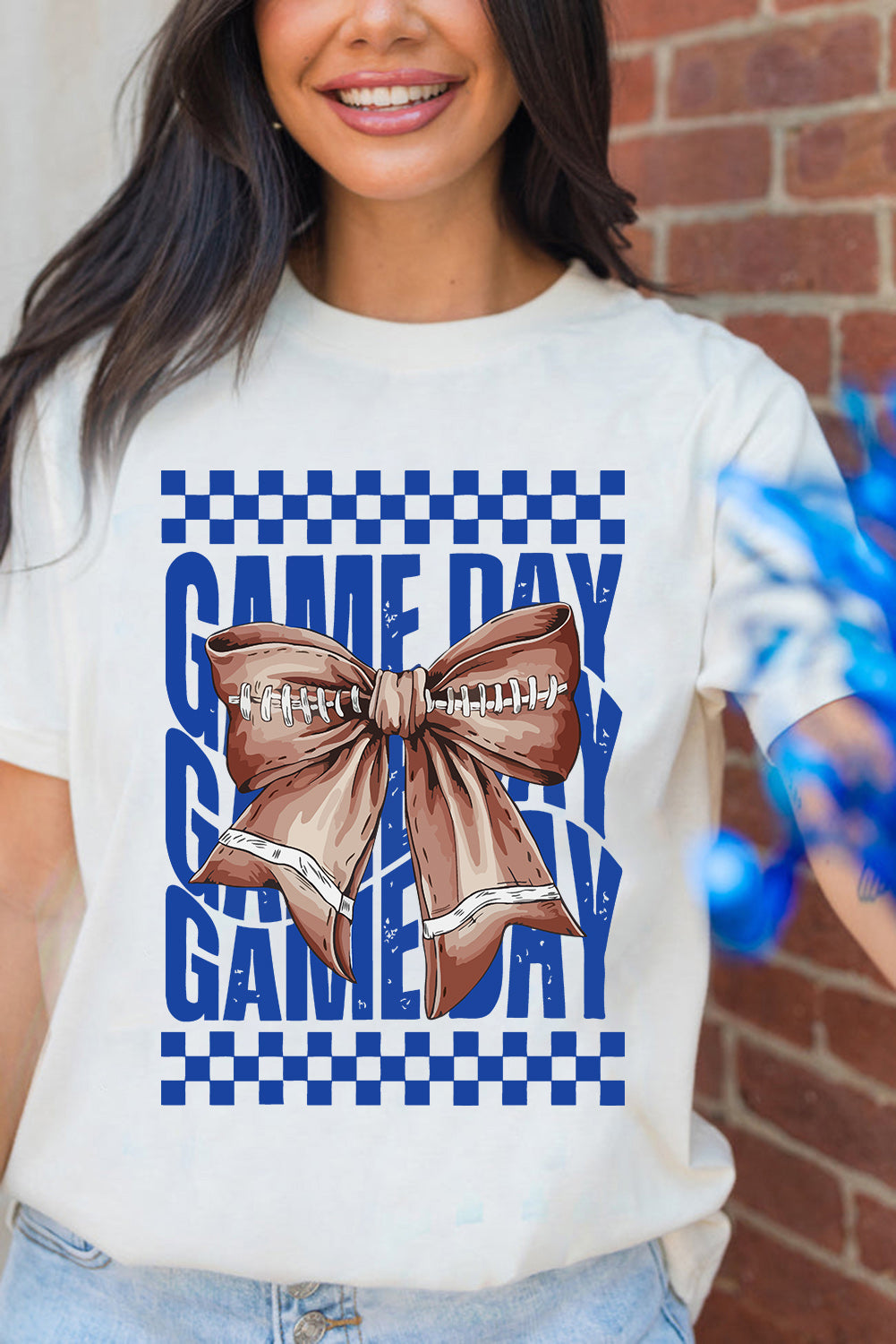 White Football Bow Game Day Crewneck T Shirt - HieuLuxe