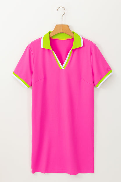 Rose Red Pop of Color Neckline T-shirt Dress - HieuLuxe