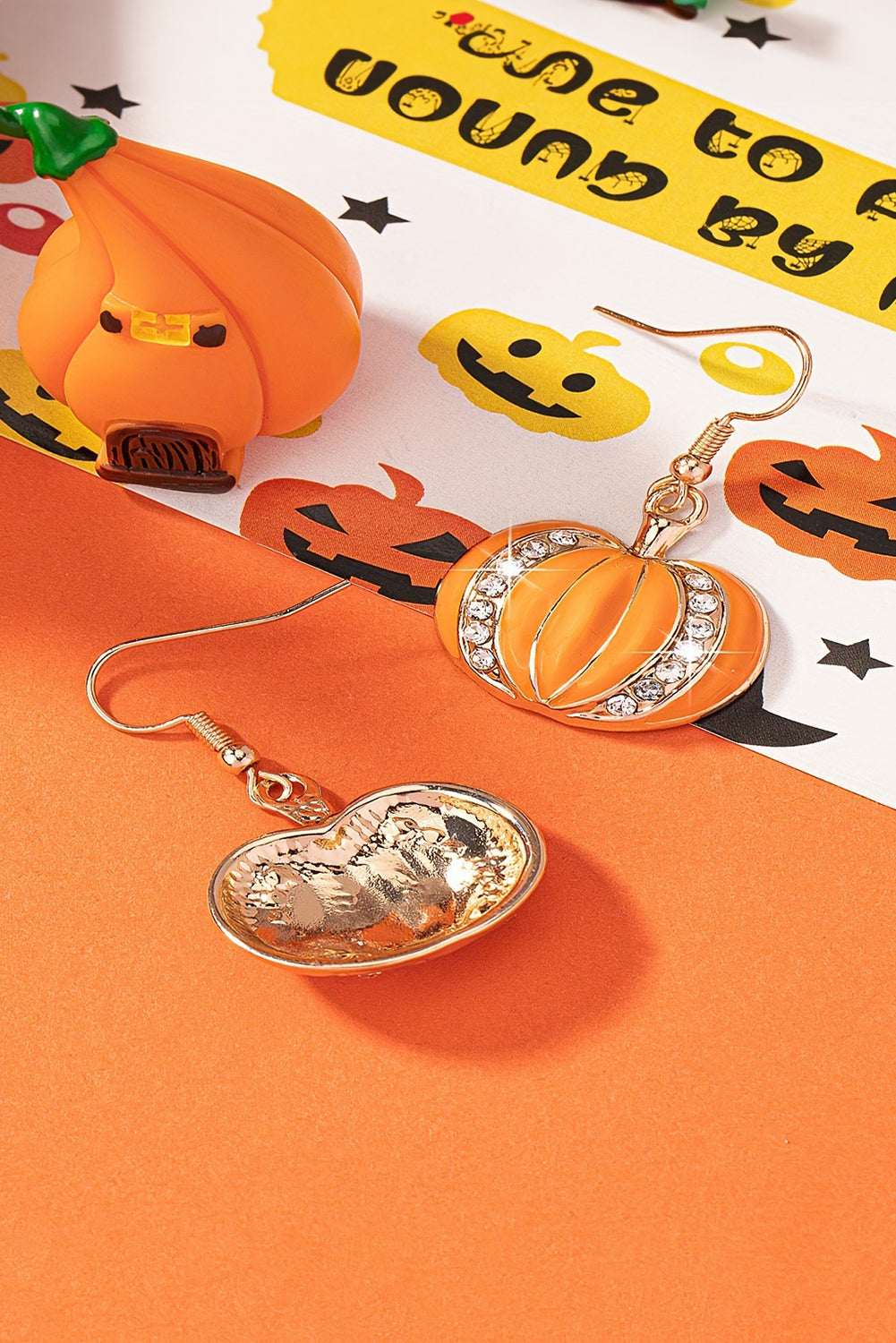 Orange Halloween Rhinestone Pumpkin Hook Earrings - HieuLuxe