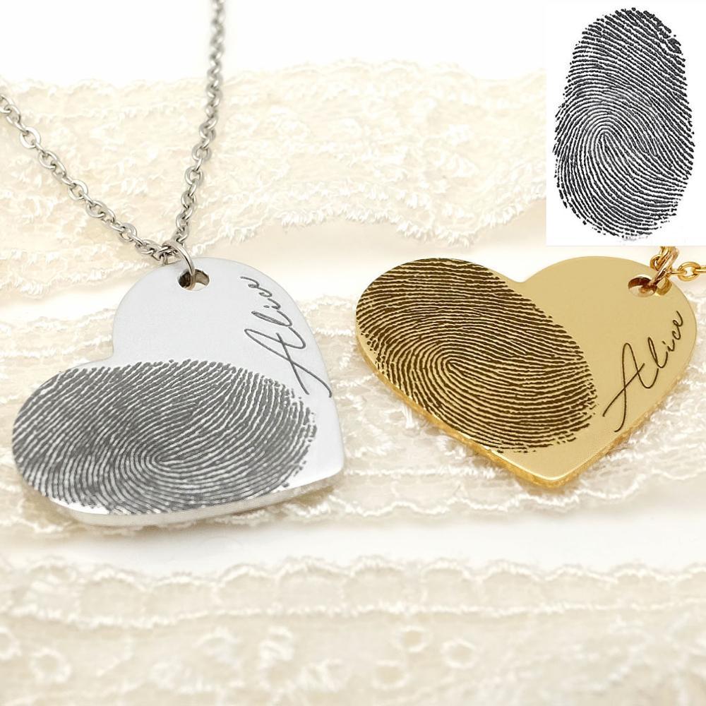 Personalized Fingerprint Necklace Custom Heart Necklace Name Necklace Memorial Gift Christmas Gift Valentines Day Gift - HieuLuxe