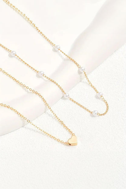 Gold Pearl Heart Chain Necklace - HieuLuxe