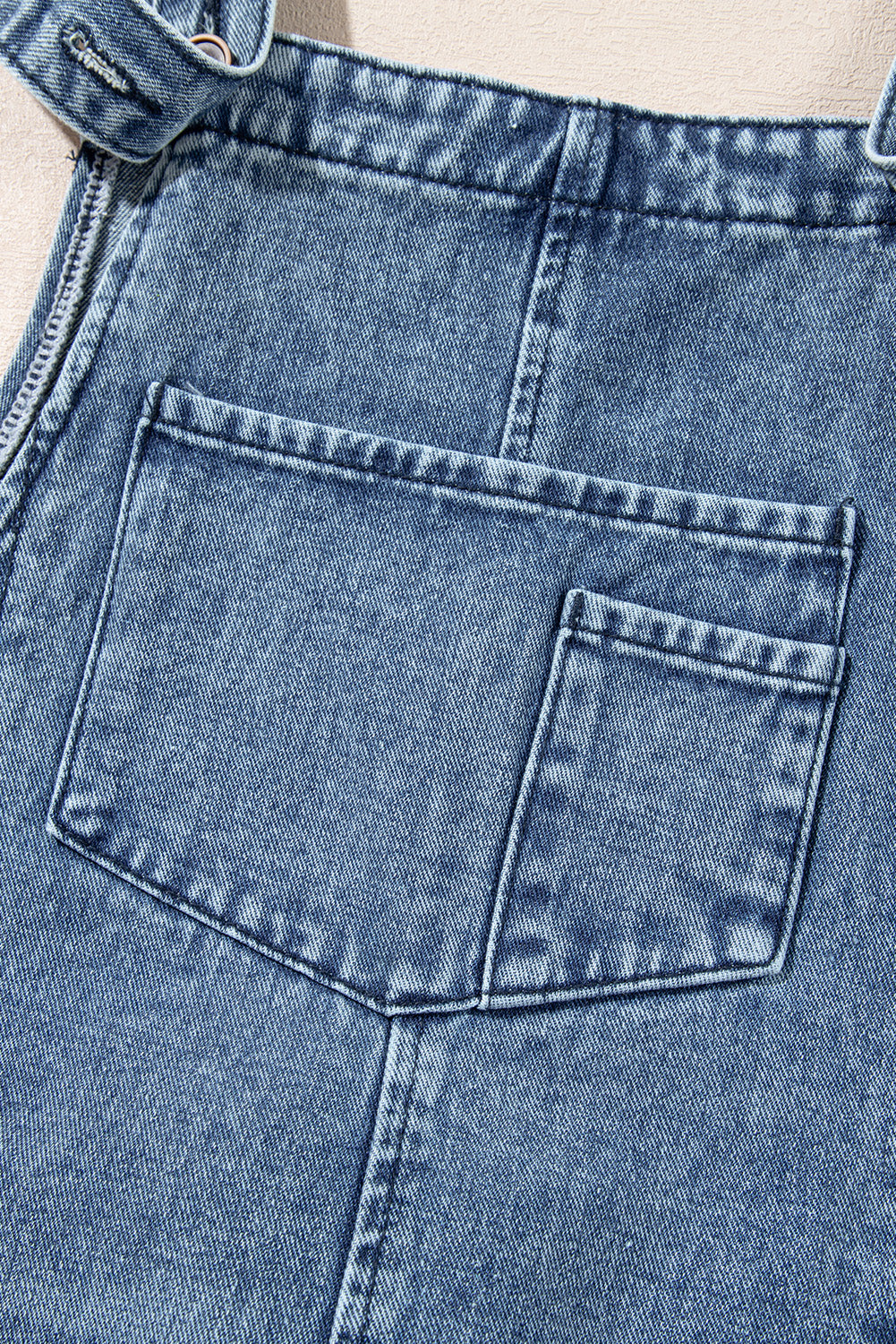 Stone Blue Distressed Bib Pocket Wide Leg Denim Overall - HieuLuxe