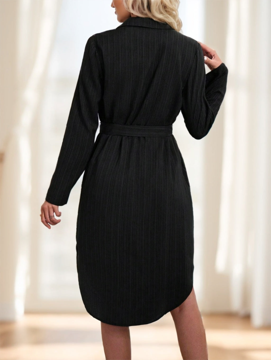 Women's Solid Color Long Sleeve Midi Dress Fall Women Dresses