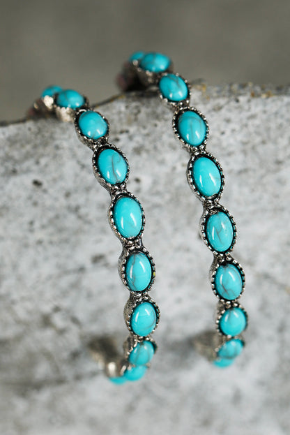 Sky Blue Turquoise Big Circle C-shaped Earrings - HieuLuxe