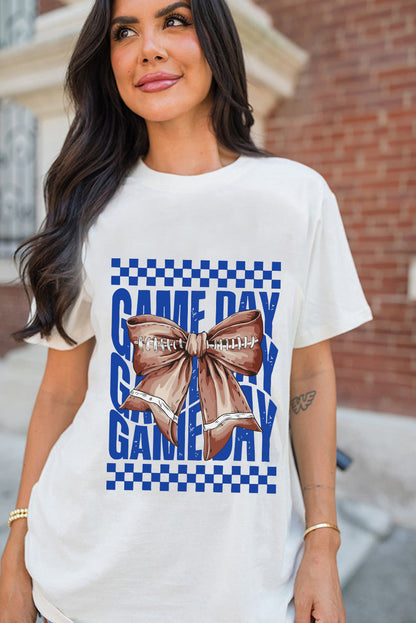 White Football Bow Game Day Crewneck T Shirt - HieuLuxe