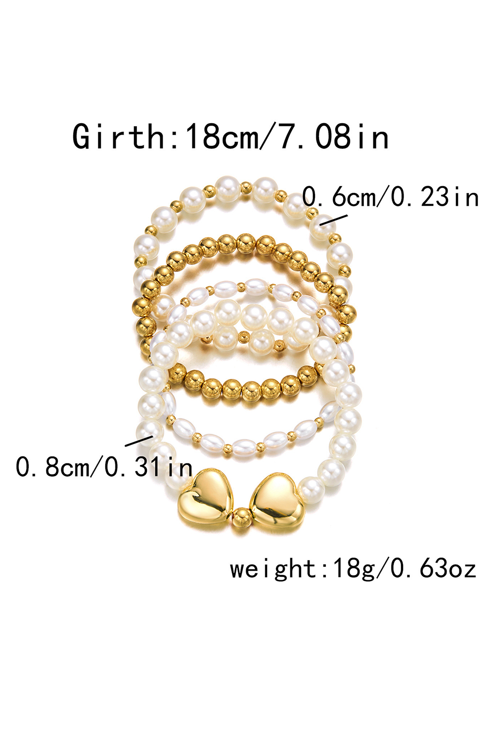 Gold Pearl Stackable Heart Beaded Bracelet Set - HieuLuxe