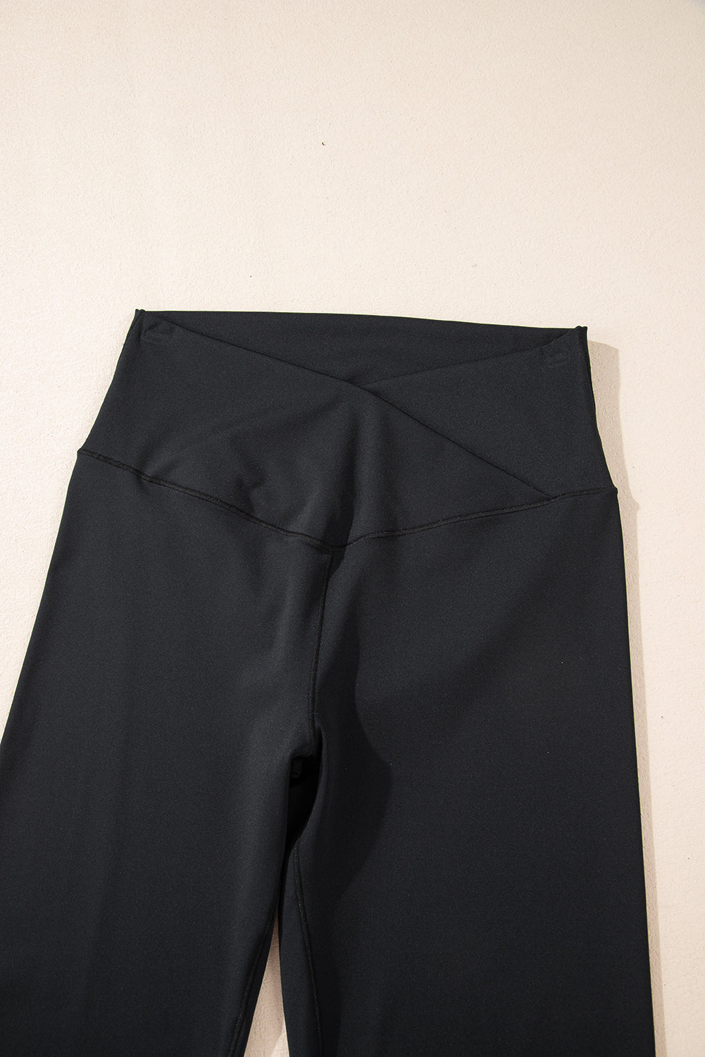 Black V Shape High Waist Flared Leggings - HieuLuxe