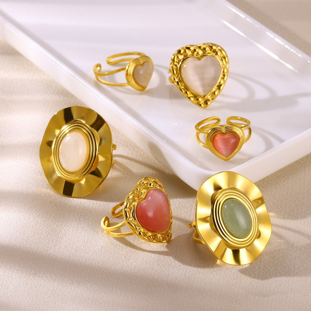 Retro Stainless Steel Heart-shaped Pendant Ring Personality All-match
