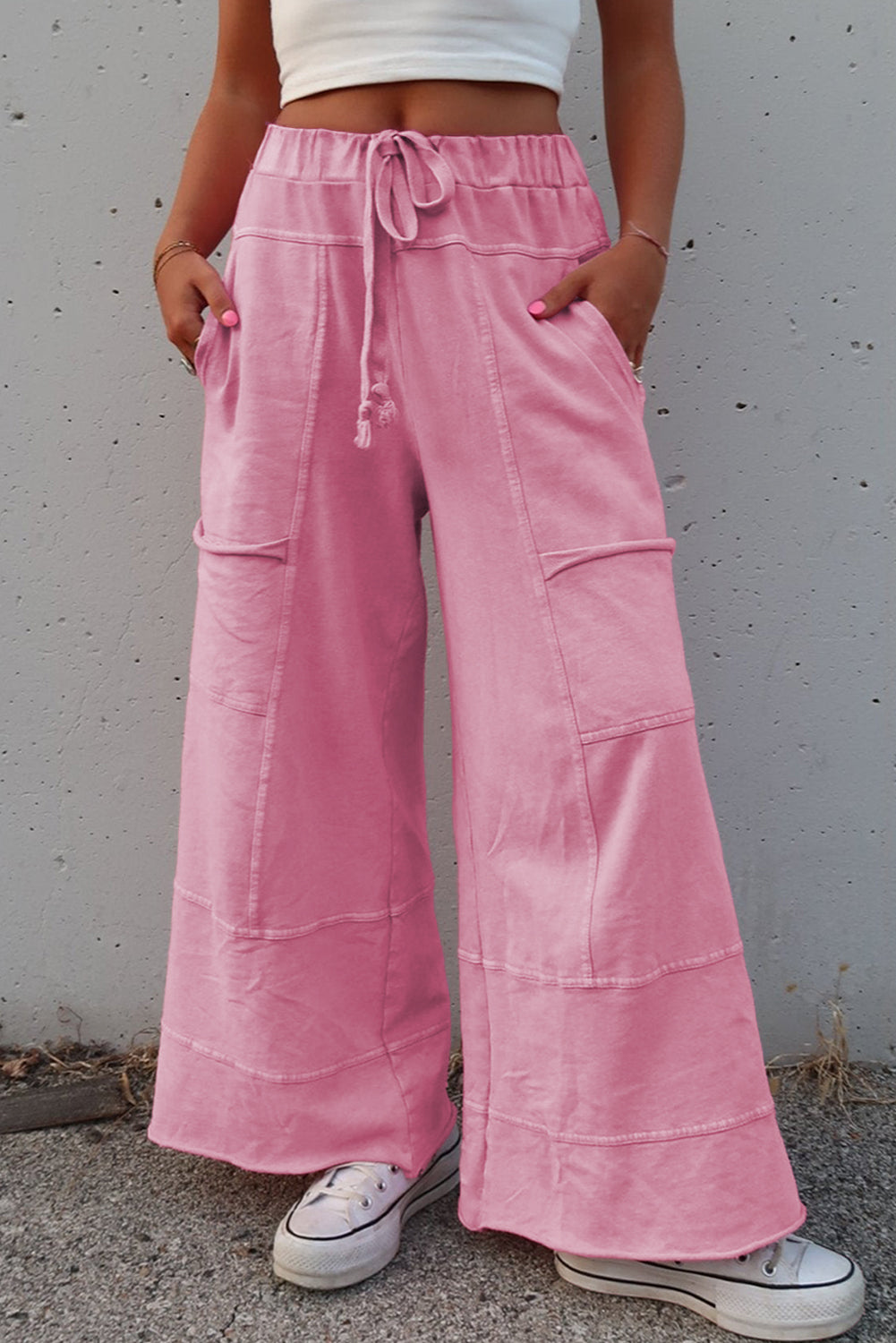 Bonbon Mineral Wash Exposed Seam Wide Leg Cargo Pants - HieuLuxe