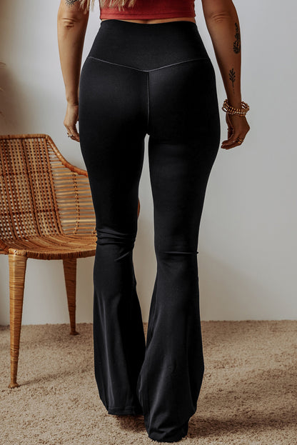 Black V Shape High Waist Flared Leggings - HieuLuxe