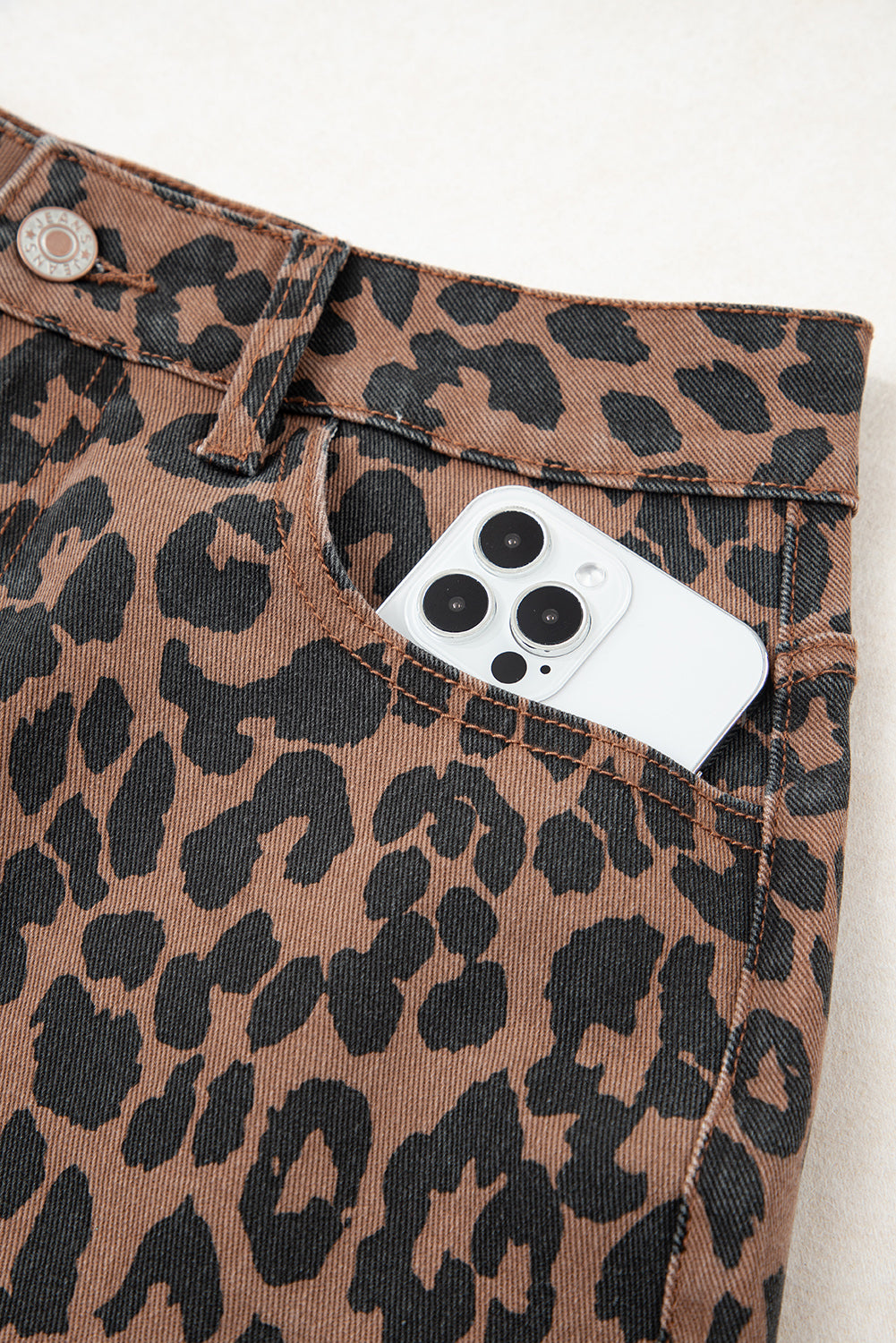 Brown Leopard Frayed Split Denim Midi Skirt - HieuLuxe