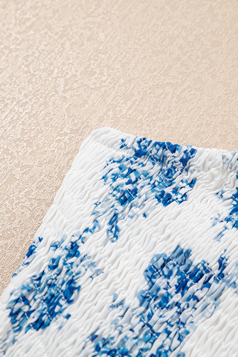 Sky Blue Floral Print Smocked Knot Shoulder Sleeveless Midi Dress - HieuLuxe