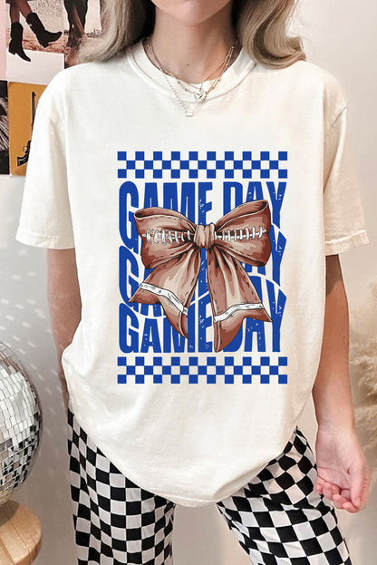 White Football Bow Game Day Crewneck T Shirt - HieuLuxe