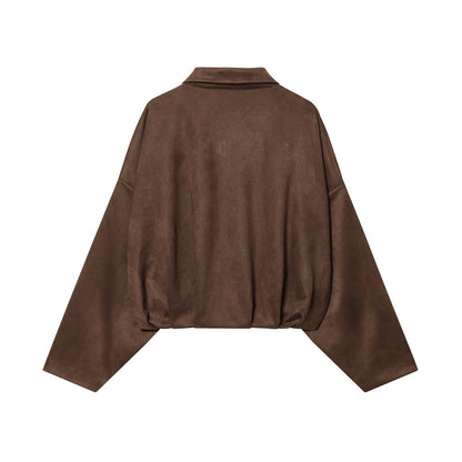 Suede Effect Bomber Jacket Coat