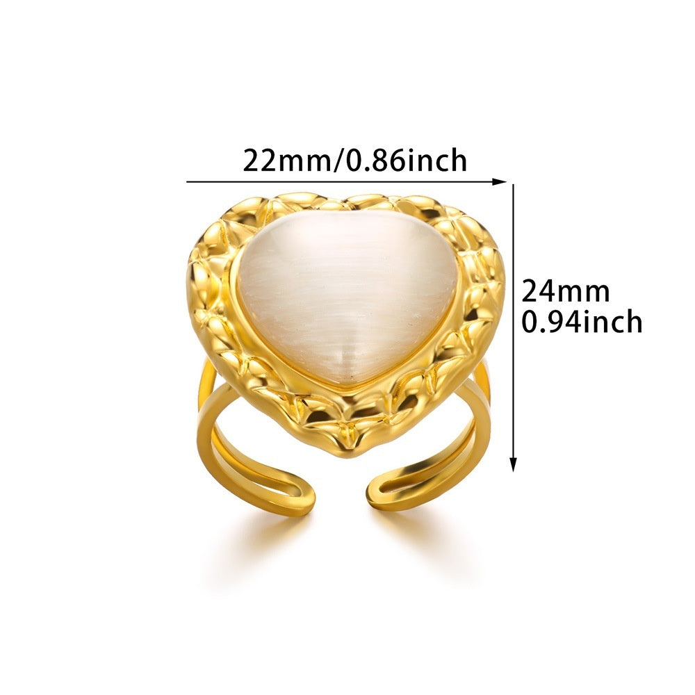 Retro Stainless Steel Heart-shaped Pendant Ring Personality All-match