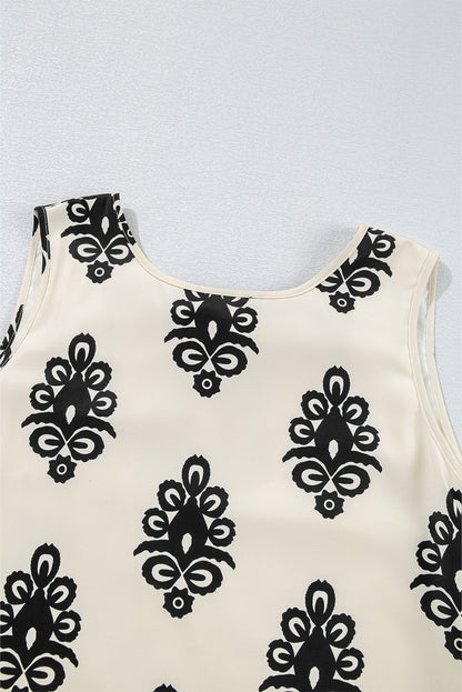 Beige Geometric Printed Sleeveless Hollowed Bowknot Back Mini Dress - HieuLuxe