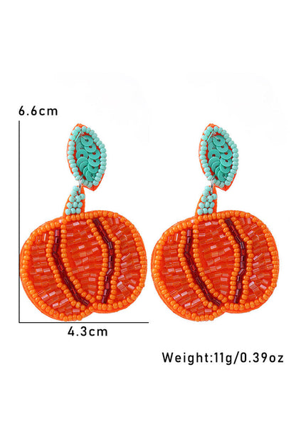 Orange Halloween Pumpkin Rice Beaded Drop Earrings - HieuLuxe