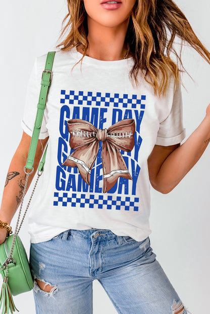 White Football Bow Game Day Crewneck T Shirt - HieuLuxe