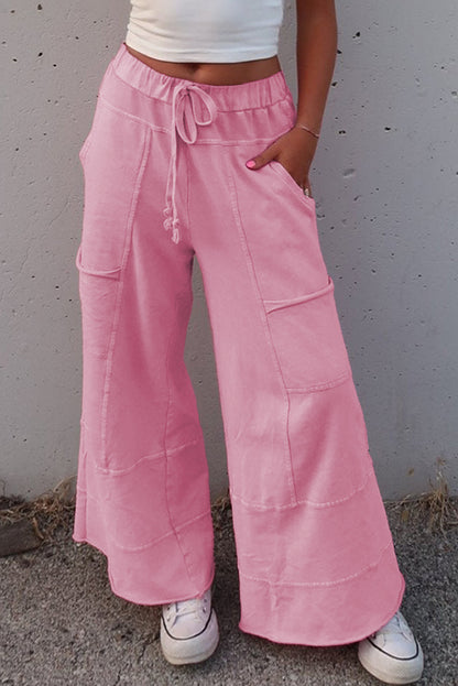 Bonbon Mineral Wash Exposed Seam Wide Leg Cargo Pants - HieuLuxe