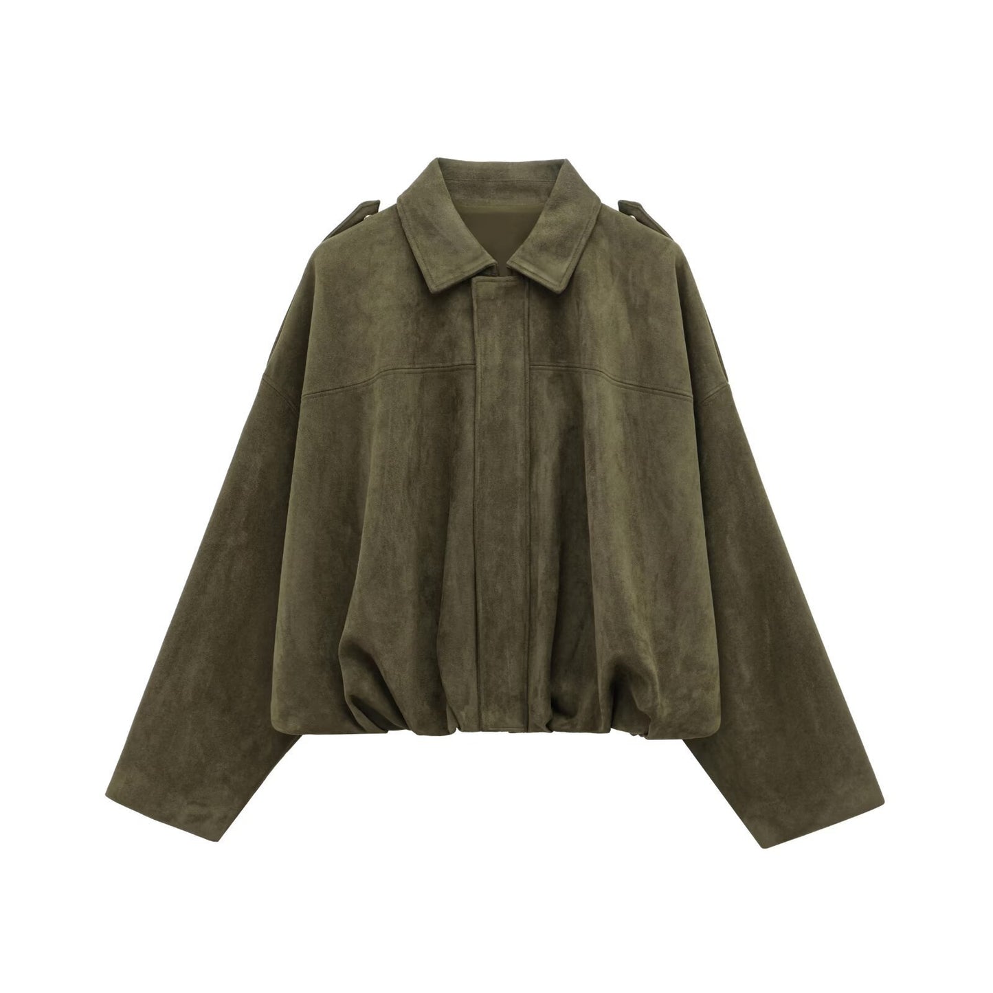 Green Suede Bomber Jacket Coat