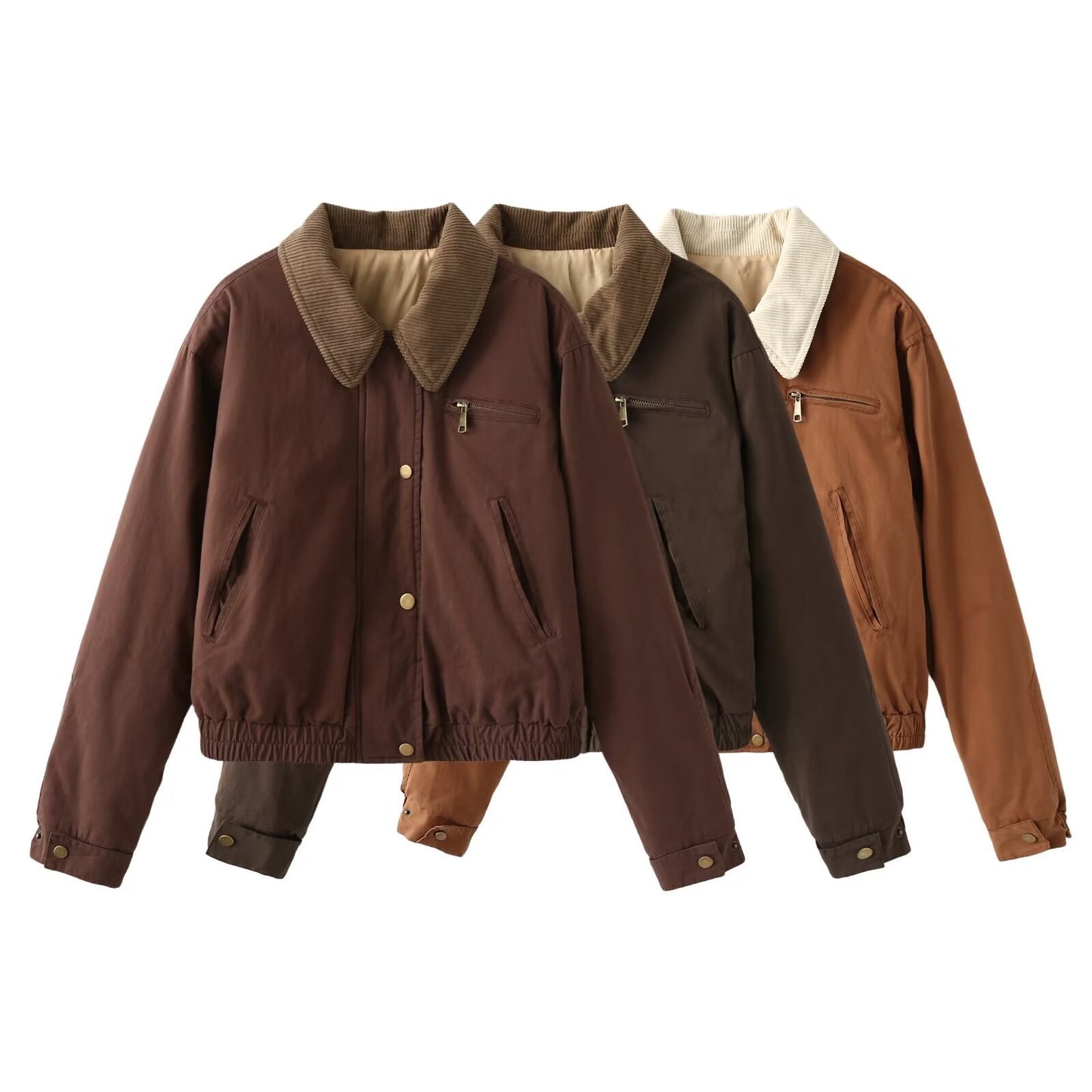 Women's Casual Contrast Color Neckline Bomber Puffer Jacket