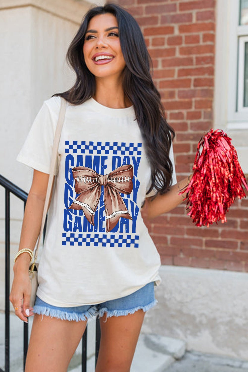 White Football Bow Game Day Crewneck T Shirt - HieuLuxe