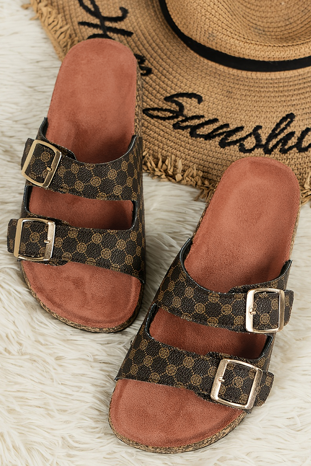 Coffee Vintage Double Buckle Comfortable Slippers - HieuLuxe