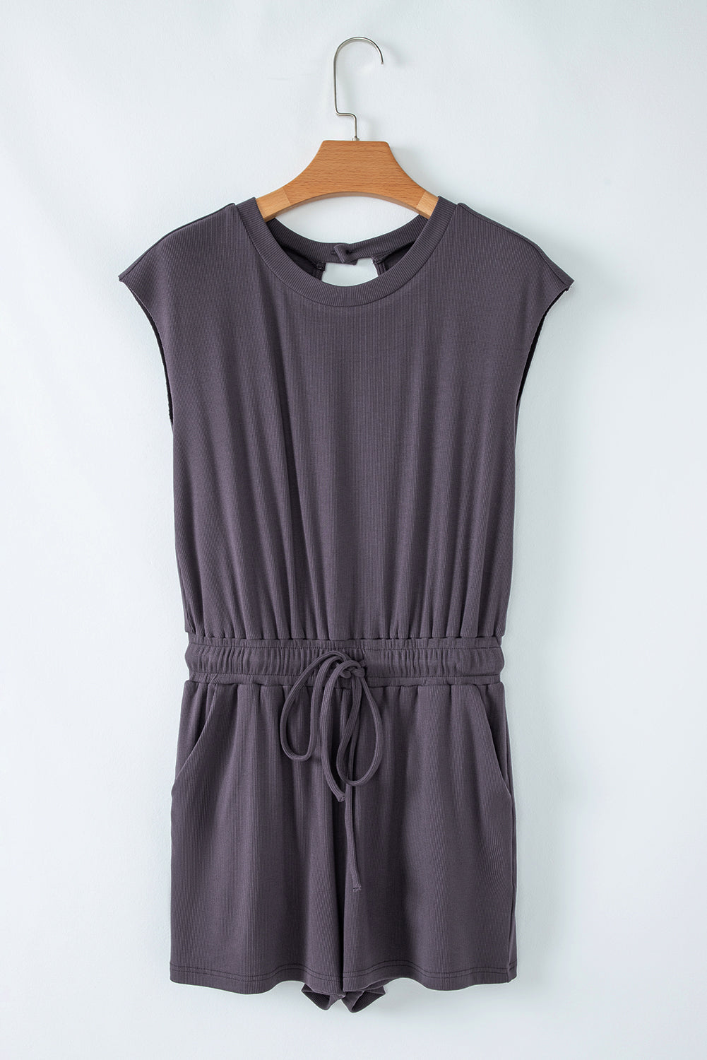 Bristol Black Backless Drawstring Waist Knit Romper - HieuLuxe