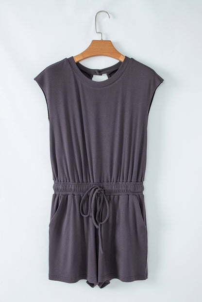 Bristol Black Backless Drawstring Waist Knit Romper - HieuLuxe