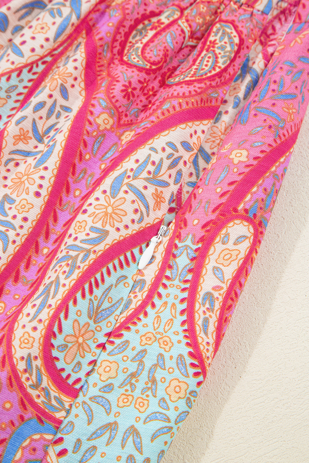 Rose Ethnic Paisley Print Ruffle Sleeve Notch Neck Midi Dress - HieuLuxe