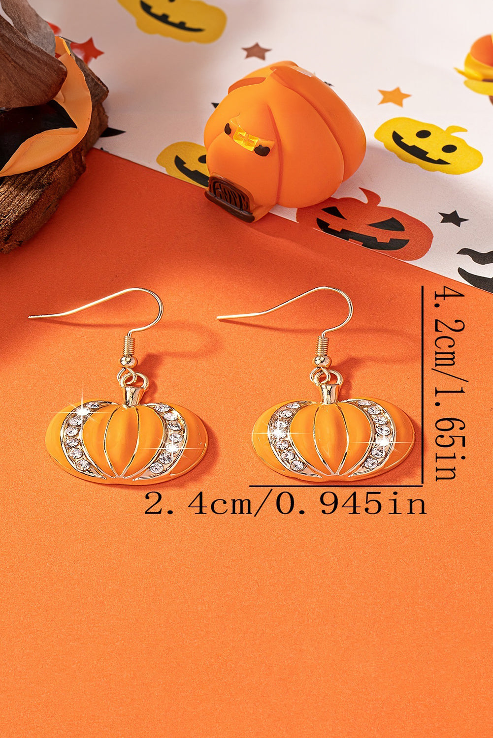 Orange Halloween Rhinestone Pumpkin Hook Earrings - HieuLuxe
