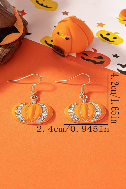 Orange Halloween Rhinestone Pumpkin Hook Earrings - HieuLuxe
