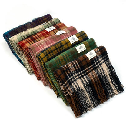 Plaid Knitted Scarf Winter Maillard Color Tassel Scarf