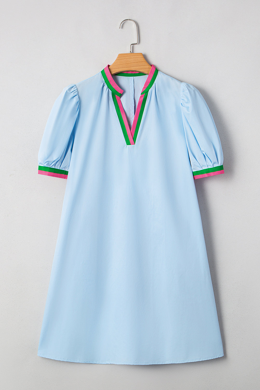 Myosotis Striped Pop of Color V Neck Puff Sleeve Mini Dress - HieuLuxe