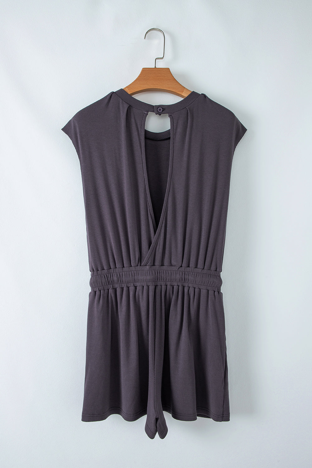Bristol Black Backless Drawstring Waist Knit Romper - HieuLuxe
