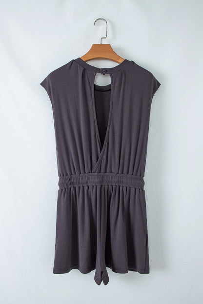 Bristol Black Backless Drawstring Waist Knit Romper - HieuLuxe